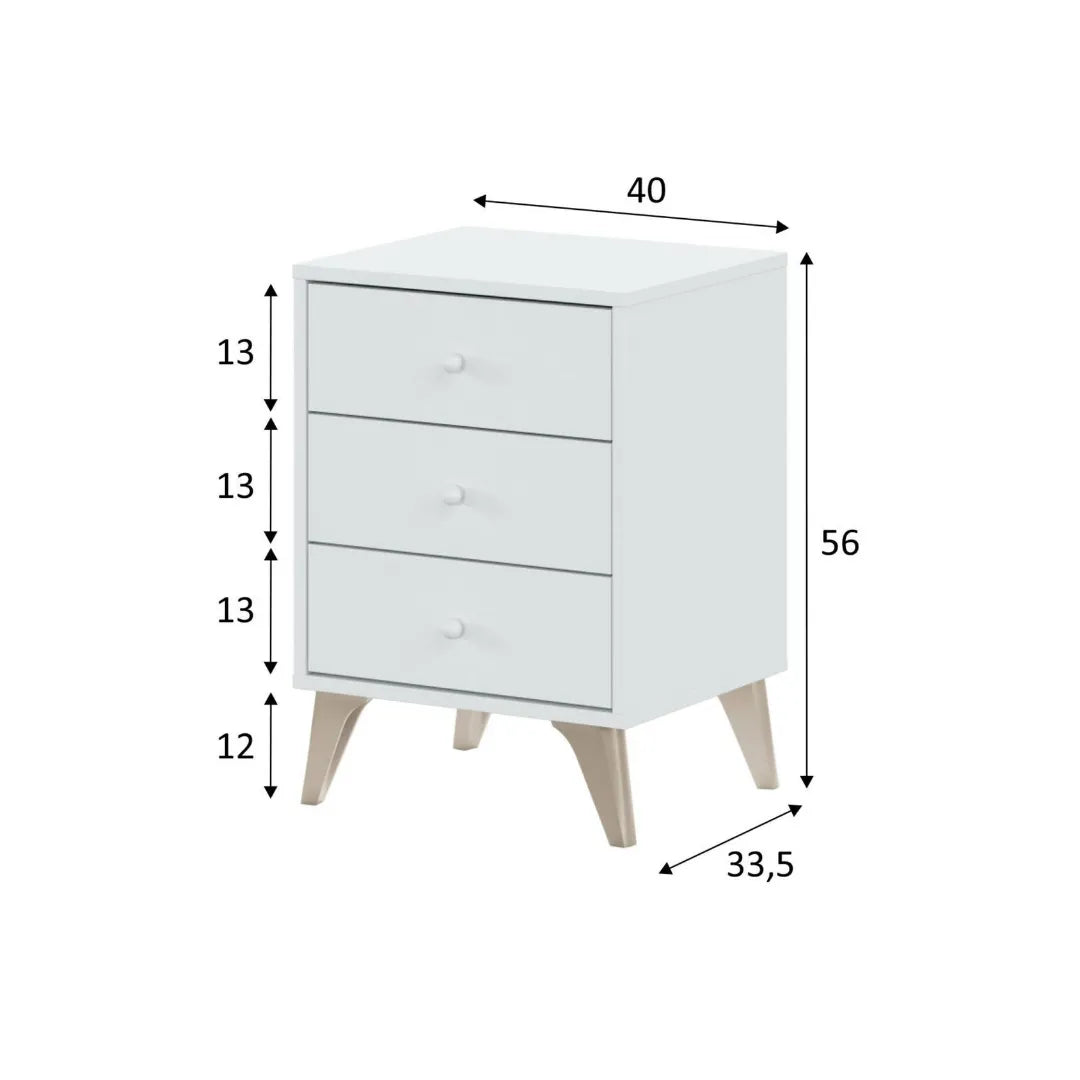 comodino 3 cassetti bianco