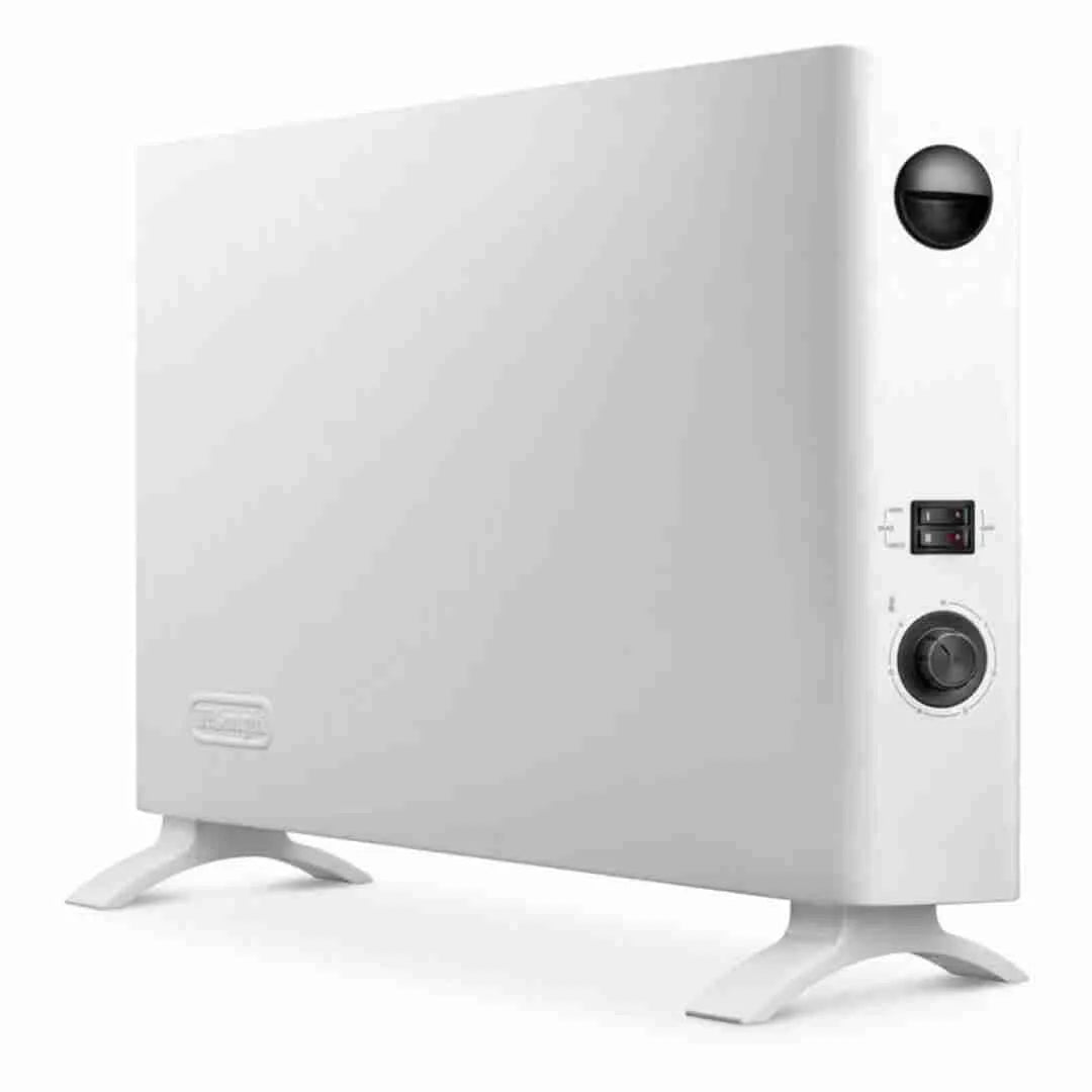 Mod. HSX 2320FS slim style con soli 90 mm di profondita. Convettore lettrico con 3 livelli di potenza 800/1200/2000 W + turbo. 230V - 50 Hz. Termostato ambiente. Ventilazione laterale forzata per una migliore distribuzione del calore, in potenza media e massima. Termostato ambiente per impostare e mantenere automaticamente la temperatura desiderata. Termostato di sicurezza. Funzione anti-gelo. Maniglie per un facile trasporto. Adatto per ambienti fino a 60 m. Dimensioni 683x90(200)xh460 mm.