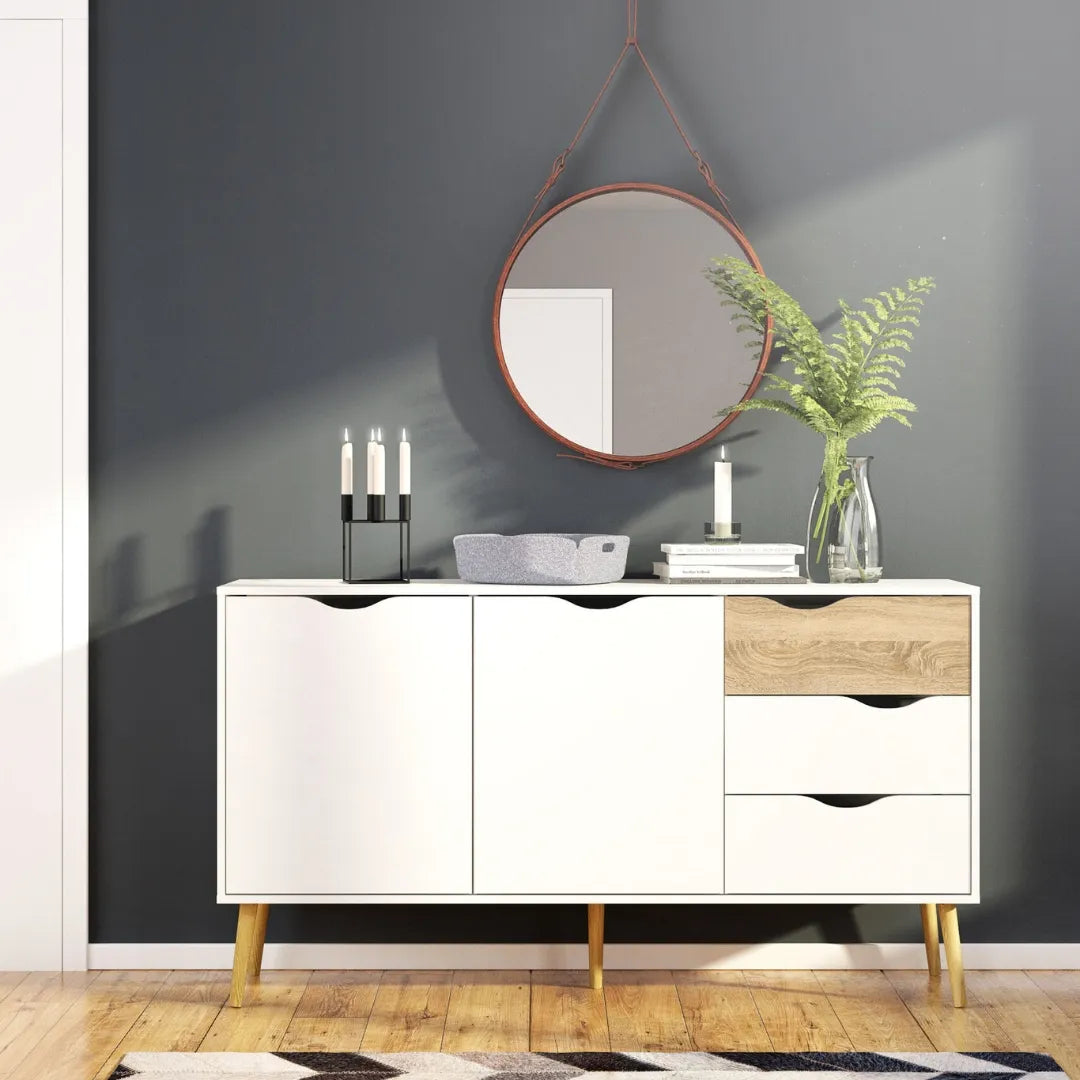 Credenza da salone bianca e legno