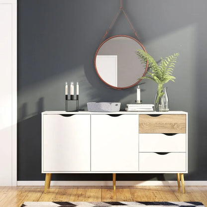 Credenza da salone bianca e legno