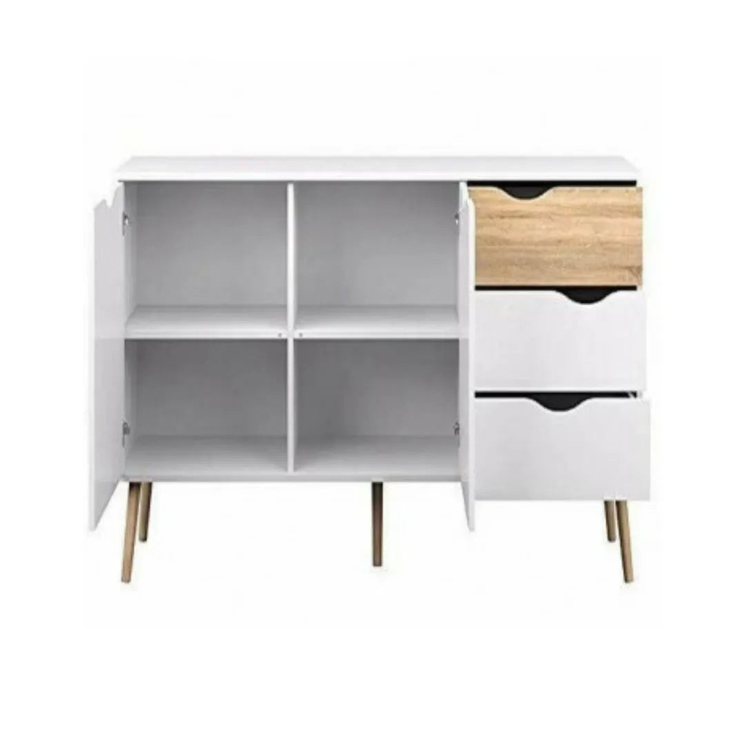 Credenza da salone bianca e legno