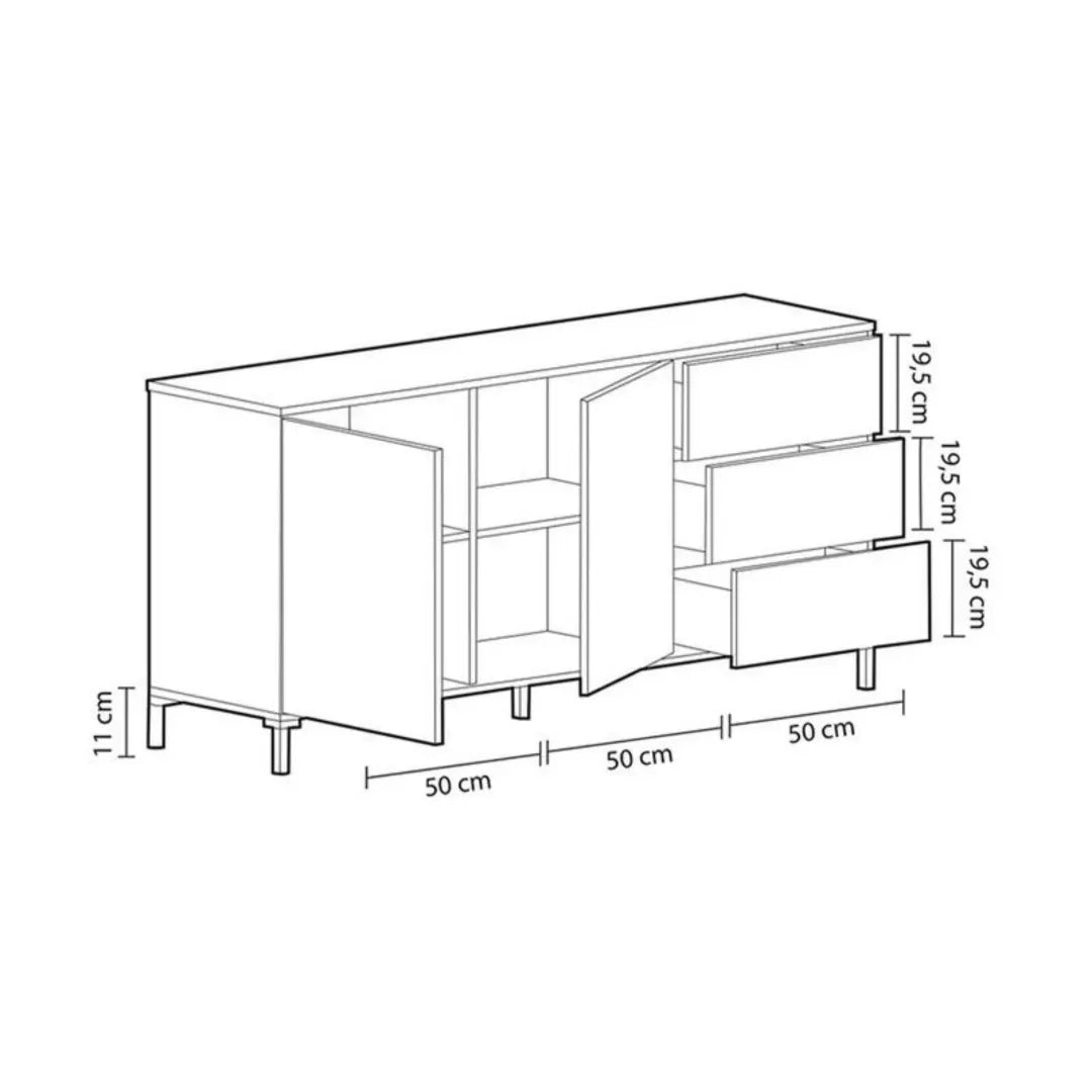 Credenza 2 Ante 3 Cassetti