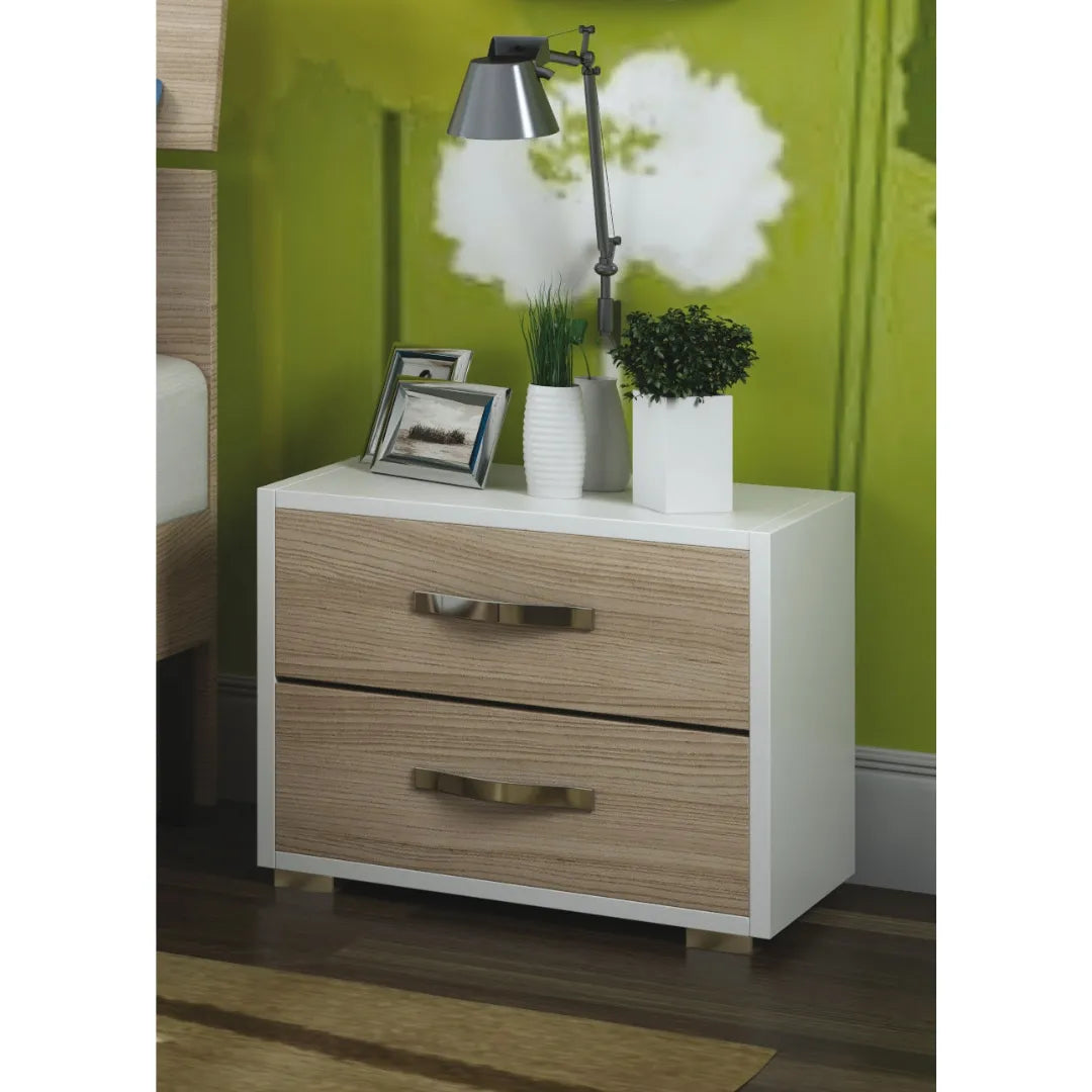 comodino 2 cassetti colore bianco e legno