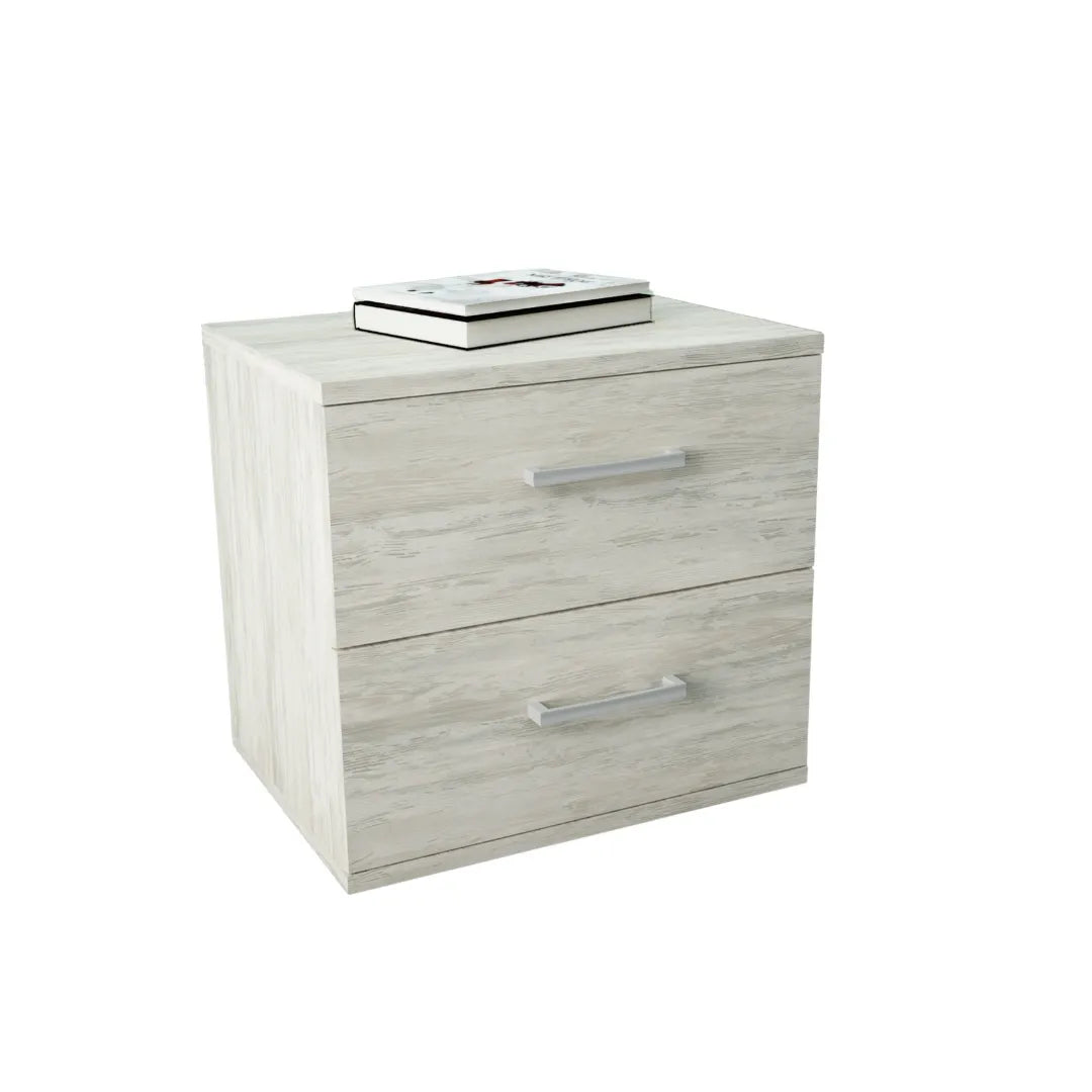 comodino a due cassetti bianco