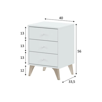 comodino 3 cassetti bianco