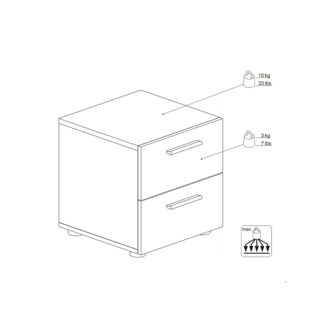 comodino 2 cassetti bianco