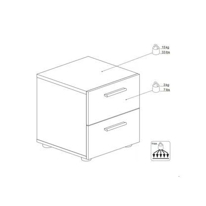 comodino 2 cassetti bianco