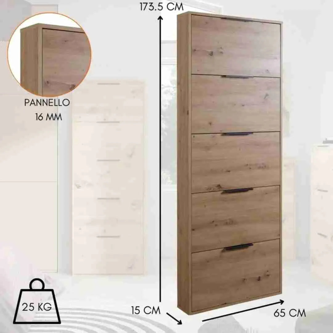 Scarpiera 5 ribalte colore rovere