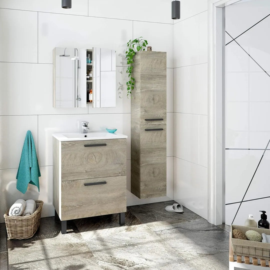 Mobile da bagno 2 cassetti con specchio