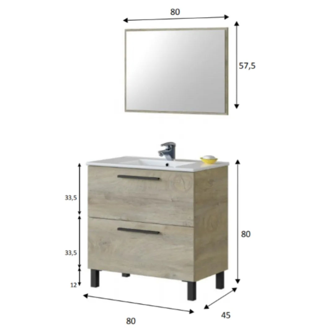 Mobile da bagno 2 cassetti con specchio