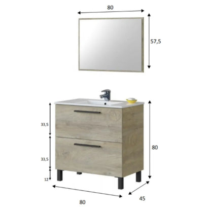 Mobile da bagno 2 cassetti con specchio