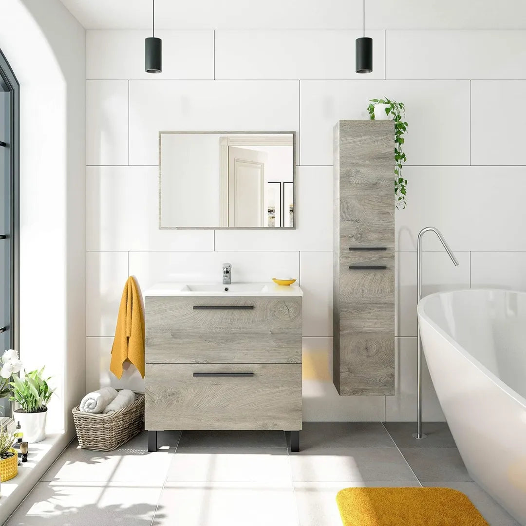 Mobile da bagno 2 cassetti con specchio
