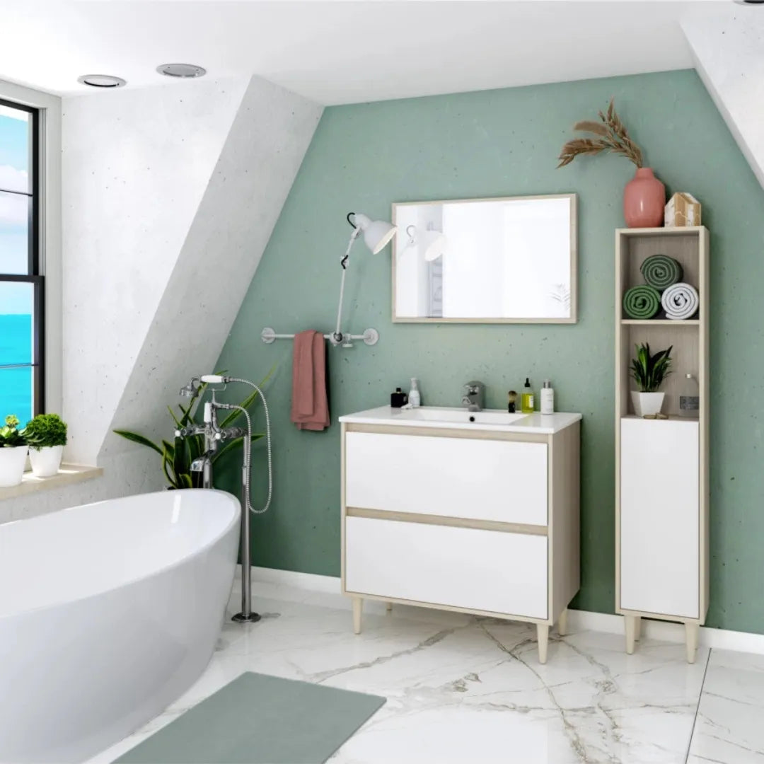 Mobile da bagno 2 cassetti con specchio