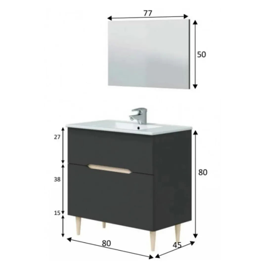 Mobile da bagno 2 cassetti con specchio