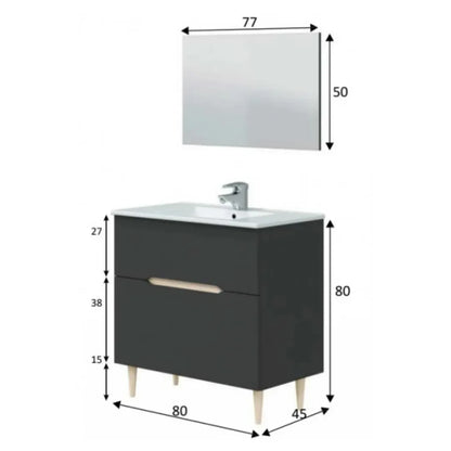 Mobile da bagno 2 cassetti con specchio