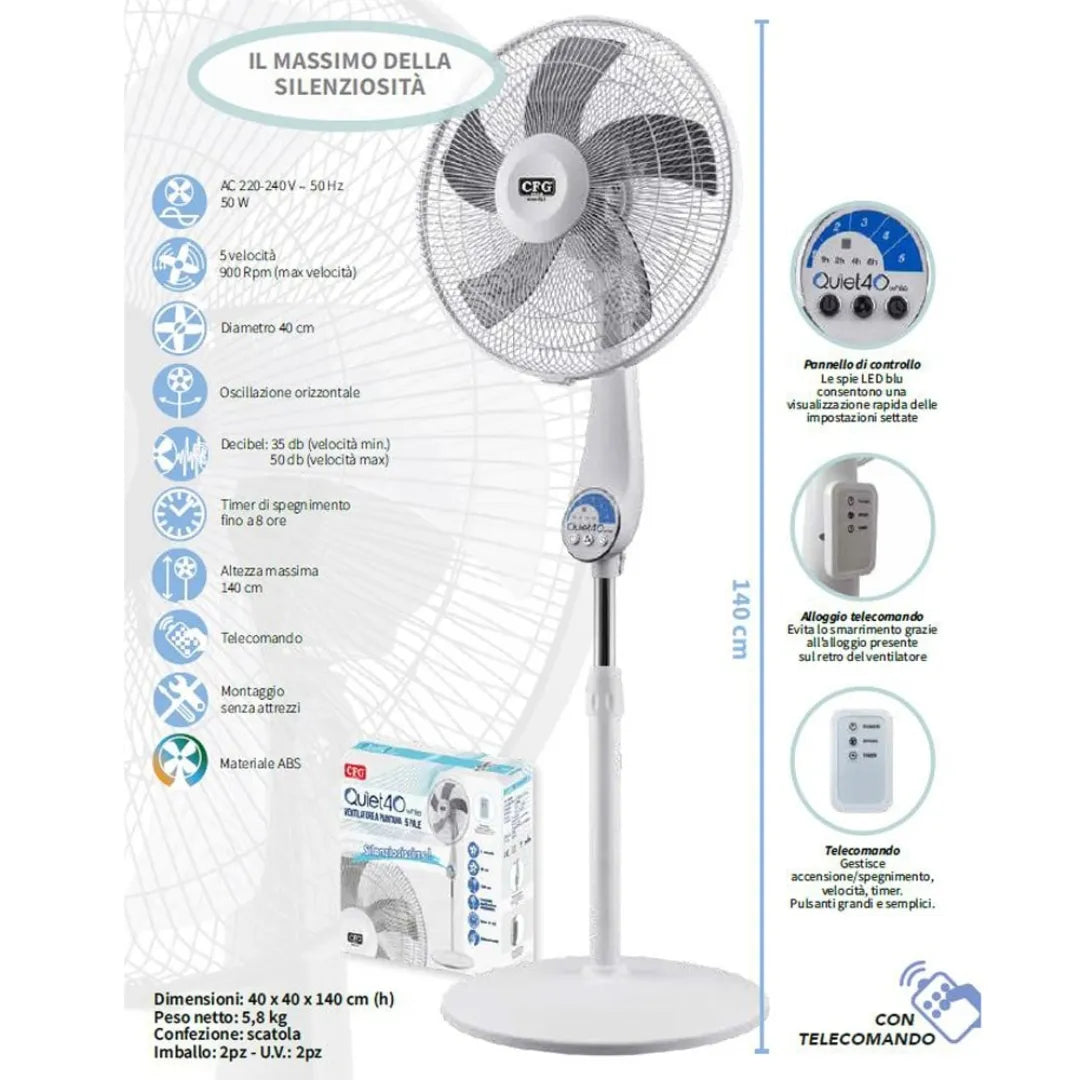 Ventilatore a Piantana Quiet 40 con telecomando
