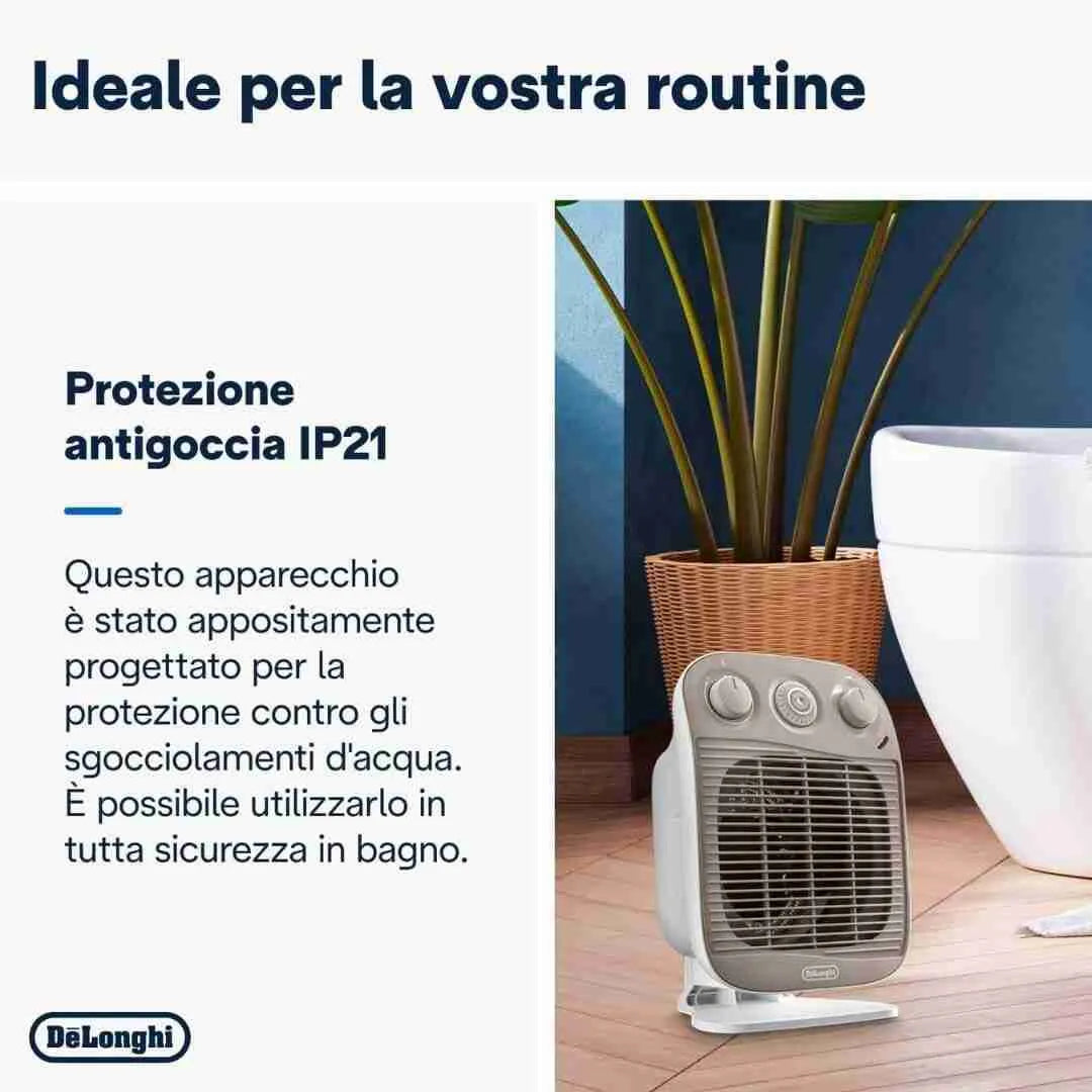 Mod. Verticale Edge HFS 50 D22 da tavolo a tre livelli di potenza 800/1400/2200 W. Bassa rumorosit. Grazie alla protezione IP21 il termoventilatore ideale per essere utilizzato in bagno per garantire un alto livello di sicurezza. Timer 24h. Silence system. Termostato ambiente. Termostato di sicurezza. Protezione antigelo. Ventilazione estiva. Funzione antigelo. Volume riscaldabile 65 m. Maniglia ergonomica per un facile trasporto. Dimensioni 229x146xh335 mm. Peso 1,2 kg.