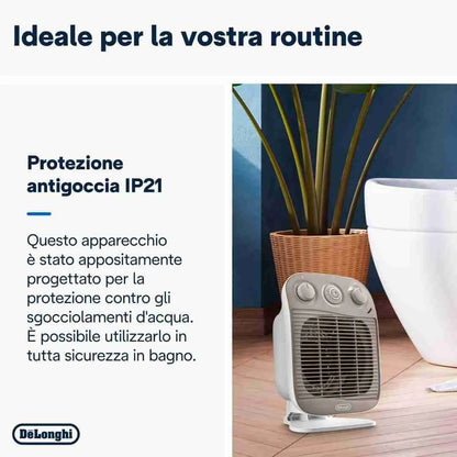 Mod. Verticale Edge HFS 50 D22 da tavolo a tre livelli di potenza 800/1400/2200 W. Bassa rumorosit. Grazie alla protezione IP21 il termoventilatore ideale per essere utilizzato in bagno per garantire un alto livello di sicurezza. Timer 24h. Silence system. Termostato ambiente. Termostato di sicurezza. Protezione antigelo. Ventilazione estiva. Funzione antigelo. Volume riscaldabile 65 m. Maniglia ergonomica per un facile trasporto. Dimensioni 229x146xh335 mm. Peso 1,2 kg.