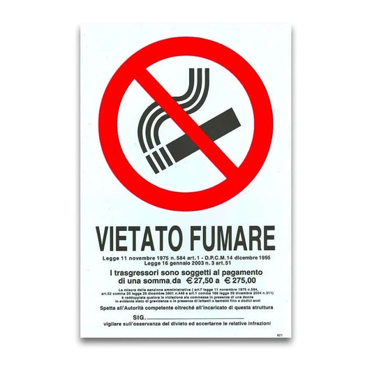 Cartello Segnaletica Vietato Fumare – Legge 11 Novembre 1975, N. 584