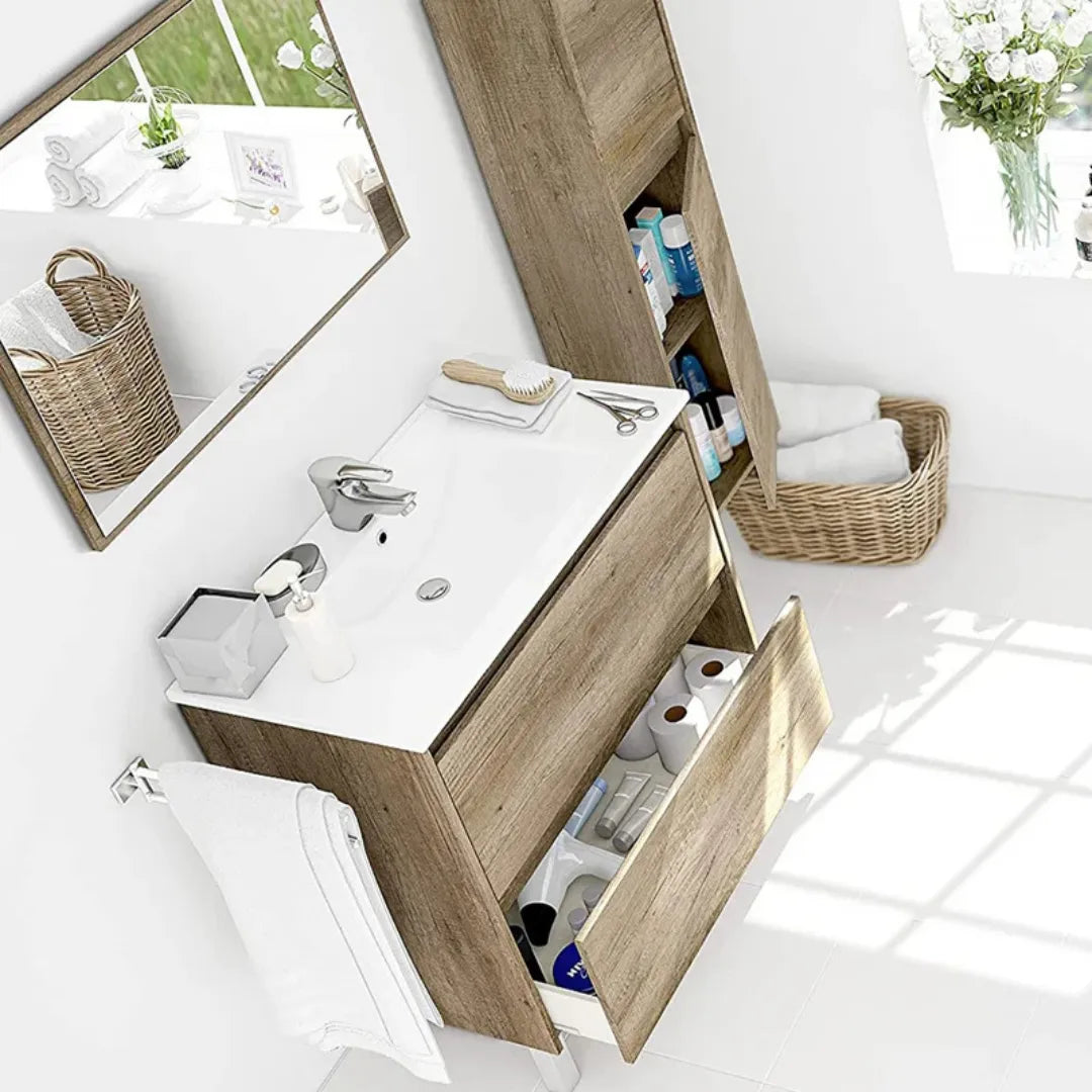 Mobile da bagno 2 cassetti con specchio (3)